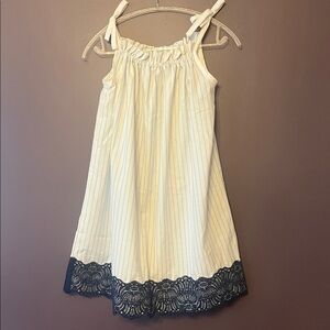 Girls Handmade White Paper bag One of a Kind Sundress with Navy Lace Hem